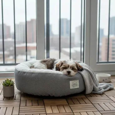 Pet-de-pequeno-porte-deitado-na-Cama-Snow-para-Caes-e-Gatos-Fabrica-Pet-Cinza