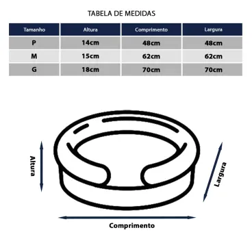 Tabela-de-medidas-da-Cama-Snow-para-Caes-e-Gatos-Fabrica-Pet-Cinza