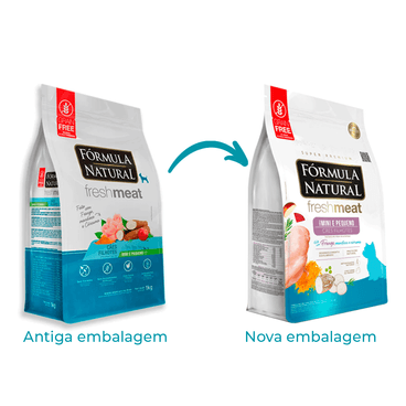 Troca-de-Embalagem-da-Racao-Formula-Natural-Fresh-Meat-Caes-Filhotes-Portes-Mini-e-Pequeno-Frango