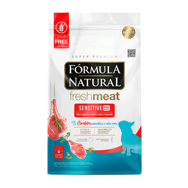 Frente-da-Racao-Formula-Natural-Fresh-Meat-Sensitive-Caes-Adultos-Portes-Mini-e-Pequeno