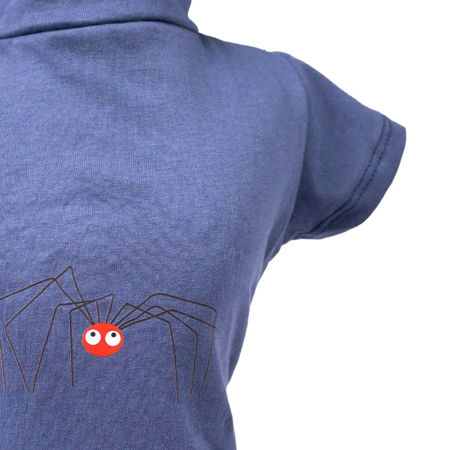 Blusa-Gola-Careca-Aranha-Fabrica-Pet-Azul-tamanho-PP-foto-de-detalhe-da-estampa-