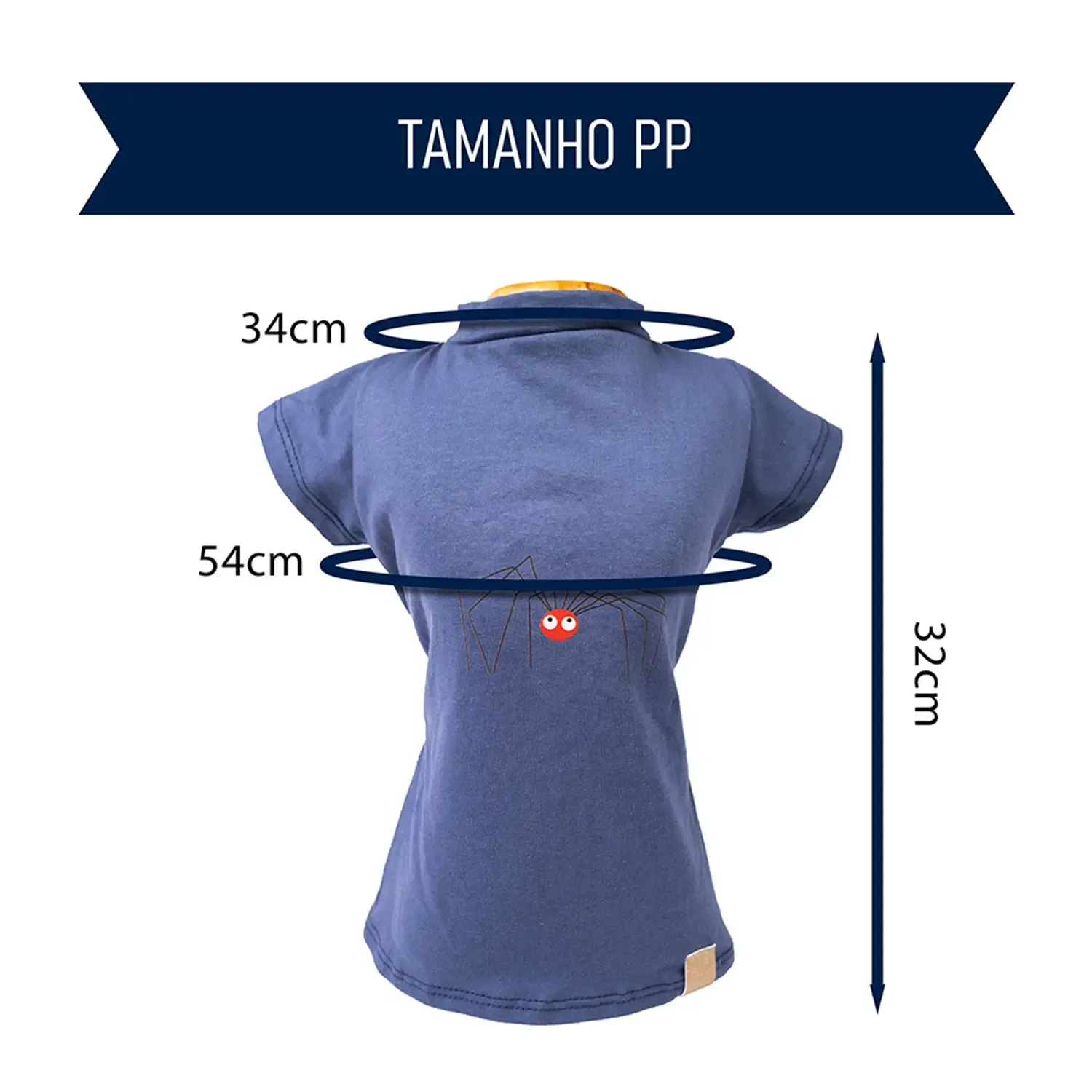 Blusa-Gola-Careca-Aranha-Fabrica-Pet-Azul-tamanho-PP-foto-explicativa-do-tamanho-da-peca