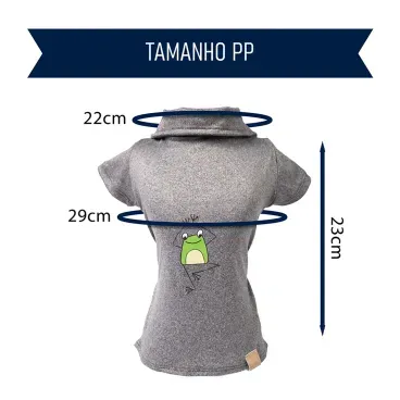 Polo-Malha-Sapo-Cinza-Fabrica-Pet-tamanho-PP-foto-explicativa-do-tamanho-da-peca