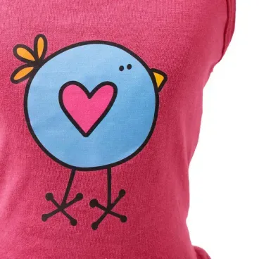 Vestido-Pintinho-Coral-Fabrica-Pet-tamanho-M-foto-de-detalhe-da-estampa-de-pintinho-da-cor-azul