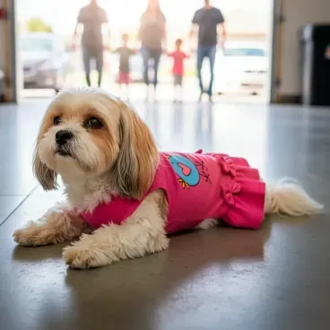 Vestido-Pintinho-Coral-Fabrica-Pet-tamanho-M-foto-do-vestido-no-pet