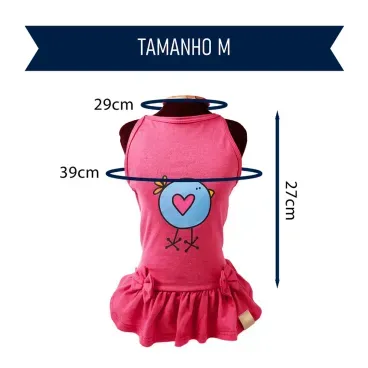 Vestido-Pintinho-Coral-Fabrica-Pet-tamanho-M-foto-explicativa-do-tamanho-da-peca