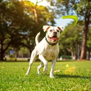 Pet-de-grande-porte-brincando-com-Brinquedo-Mordedor-Boomerang-Stark-Pet-Verde