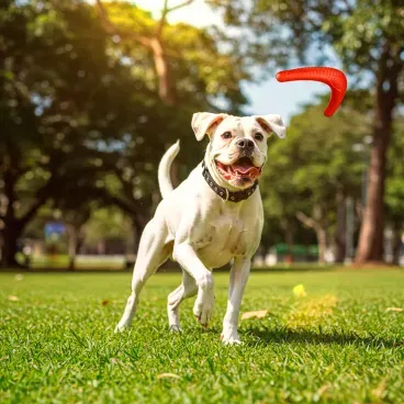 Pet-de-grande-porte-brincando-com-o-Brinquedo-Mordedor-Boomerang-Stark-Pet-Vermelho-tamanho-G