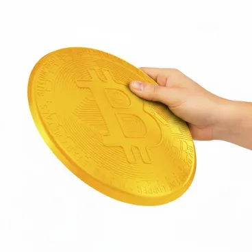 Mao-segurando-o-Brinquedo-Fresbee-Bitcoin-Stark-Pet-Amarelo