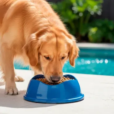 golden-retriever-comendo-no-Comedouro-Bowl-Antiderrapante-Stark-Pet-Azul