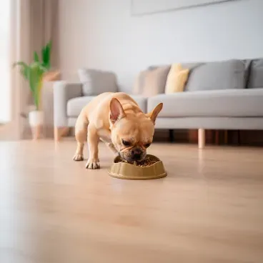 buldogue-frances-comendo-no-Comedouro-Lento-com-Labirinto-Stark-Pet-Bege