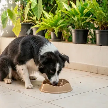 Border-collie-comendo-no-Comedouro-Lento-com-Labirinto-Stark-Pet-Bege