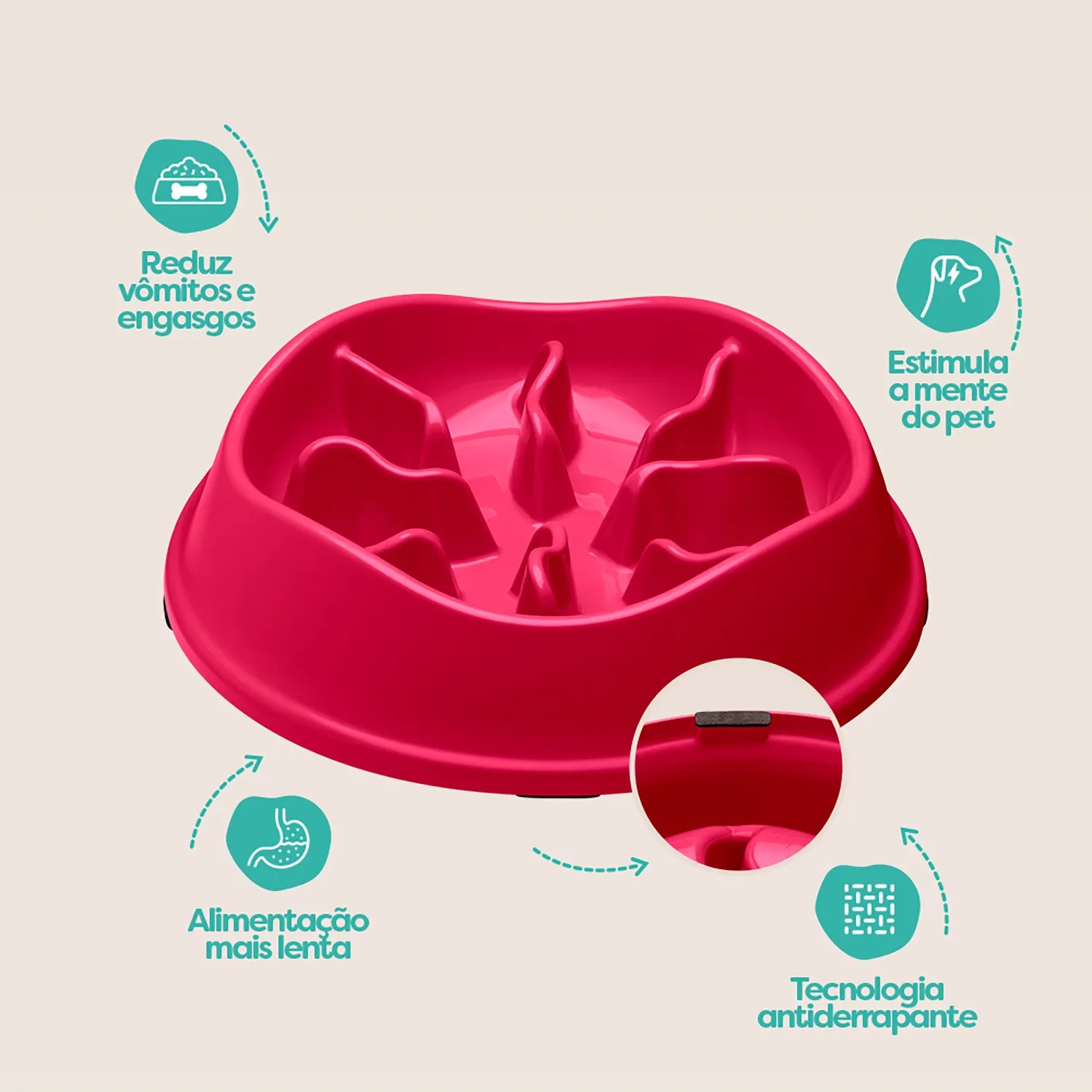 Comedouro Lento com Labirinto Stark Pet Magenta