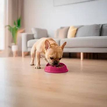 buldogue-frances-comendo-no-Comedouro-Lento-com-Labirinto-Stark-Pet-Magenta