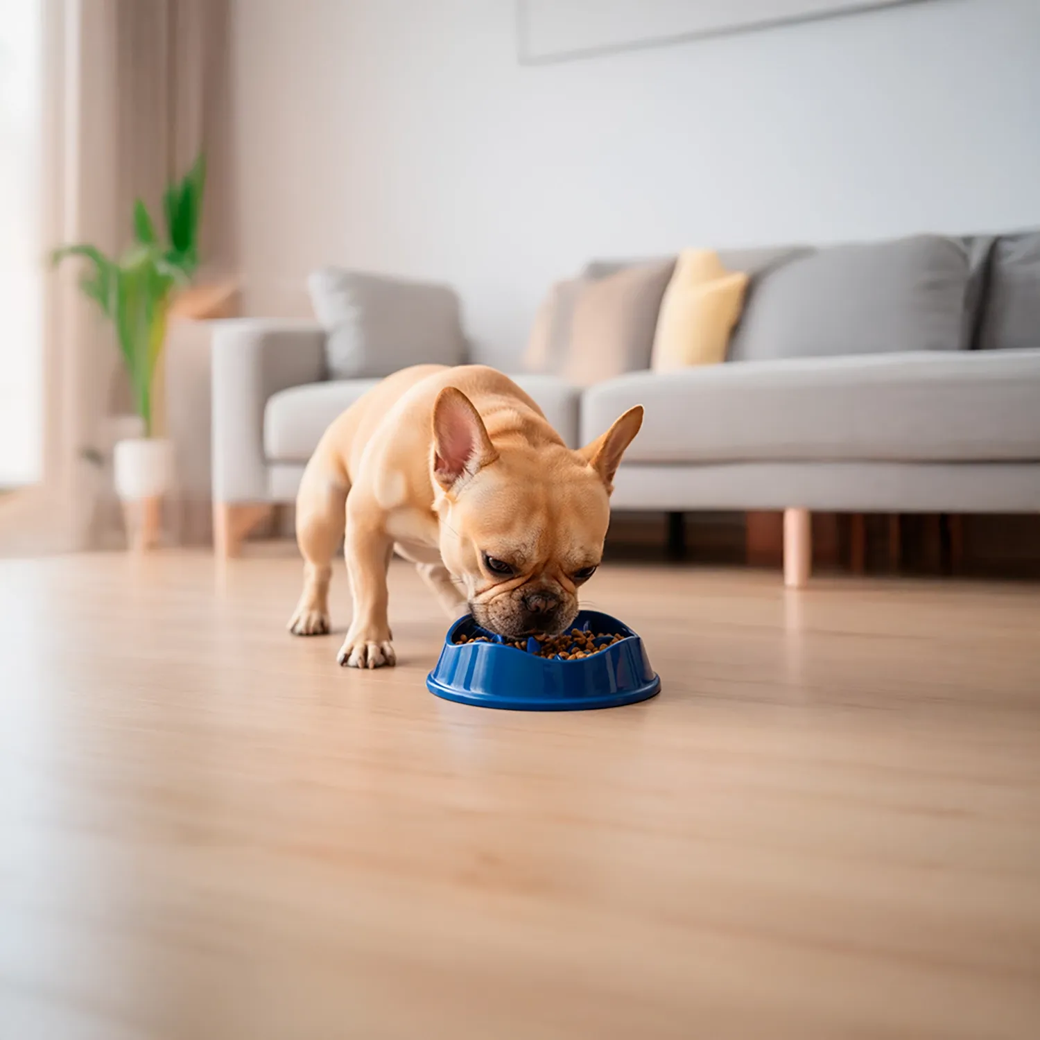 buldogue-frances-comendo-no-Comedouro-Lento-com-Labirinto-Stark-Pet-Azul