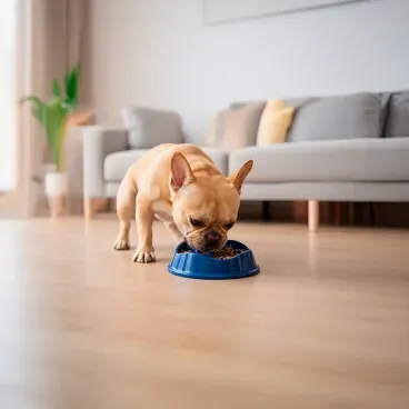 buldogue-frances-comendo-no-Comedouro-Lento-com-Labirinto-Stark-Pet-Azul