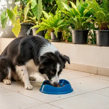 Border-collie-comendo-no-Comedouro-Lento-com-Labirinto-Stark-Pet-Azul