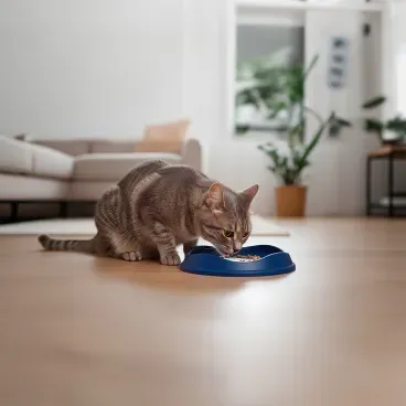 Gato-comendo-no-Comedouro-Raso-para-Gatos-Stark-Pet-Azul