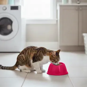 Gato-comendo-no-Comedouro-Ergonomico-para-Gatos-Stark-Pet-Magenta
