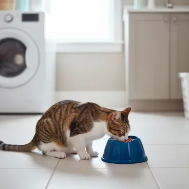 Gato-comendo-no-Comedouro-Ergonomico-para-Gatos-Stark-Pet-Azul