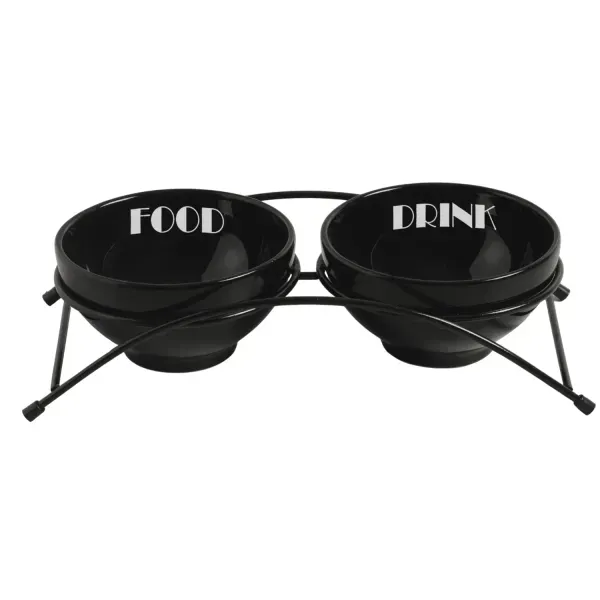 Comedouro Elevado Duplo Porcelana Preto 700 ml