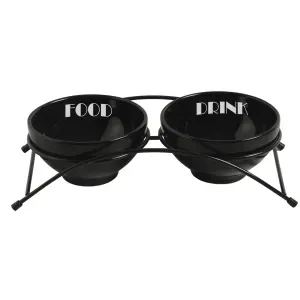 Comedouro Elevado Duplo Porcelana Preto - 700 ml