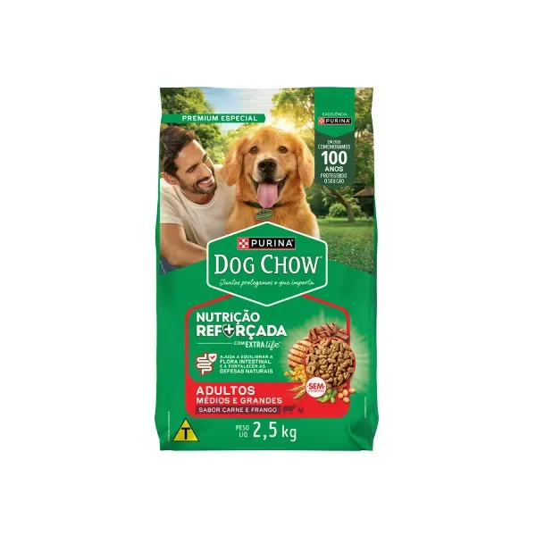 Ração Dog Chow Cães Adultos Médios e Grandes Carne, Frango e Arroz 2,5 kg