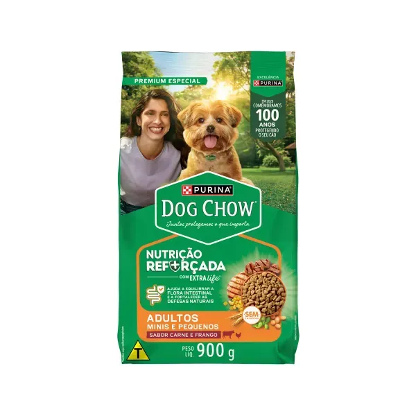 Ração Dog Chow Cães Adultos Minis e Pequenos Carne, Frango e Arroz 900 g