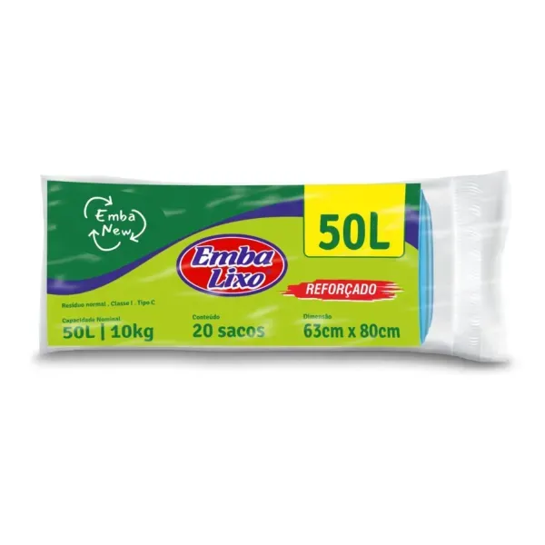Saco Reforçado para Lixo Embanew Embalixo Azul 50L