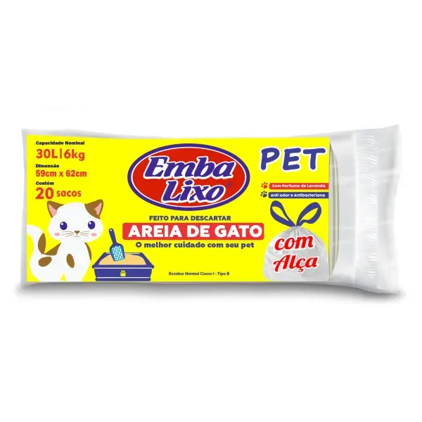Saco para Areia de Gato com Alças Embalixo Bloqueador de Odor 3L