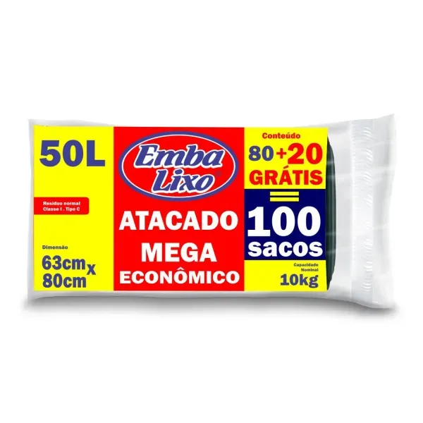 Saco para Lixo Mega Econômico Embalixo 50L