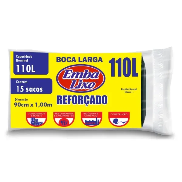 Saco Reforçado para Lixo Boca Larga Embalixo 110L