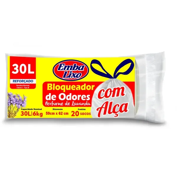 Saco para Lixo com Alças Embalixo Bloqueador de Odor 30L