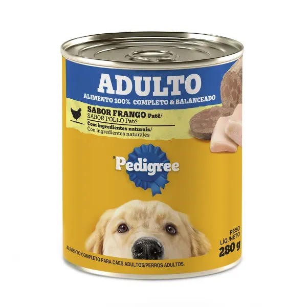 Ração Úmida Pedigree para Cães Adultos Lata Patê de Frango 280 g