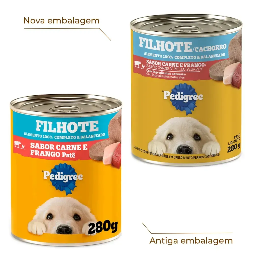 Ração Úmida Pedigree para Cães Filhotes Lata Patê de Carne e Frango