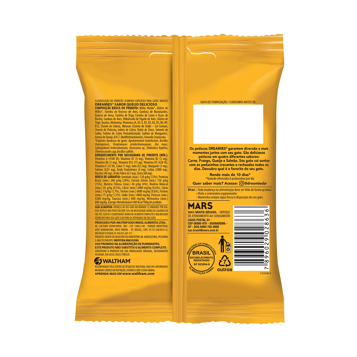 3-Petisco Dreamies Queijo para Gatos 40g