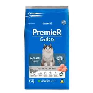 Ração Premier Ambientes Internos Gatos Castrados 6 Meses a 6 Anos Frango