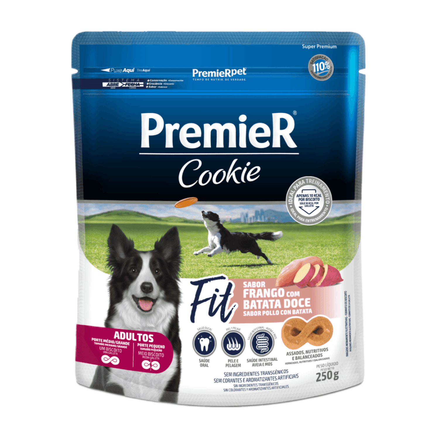 Premier-Cookie-Fit-Caes-Adultos-Frango-com-Batata-Doce-250g-frente