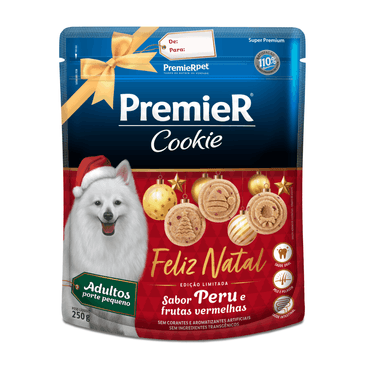 Cookie-Premier-Natal-Caes-Adultos-Porte-Pequeno-Peru-e-Frutas-Vermelhas-250g-frente