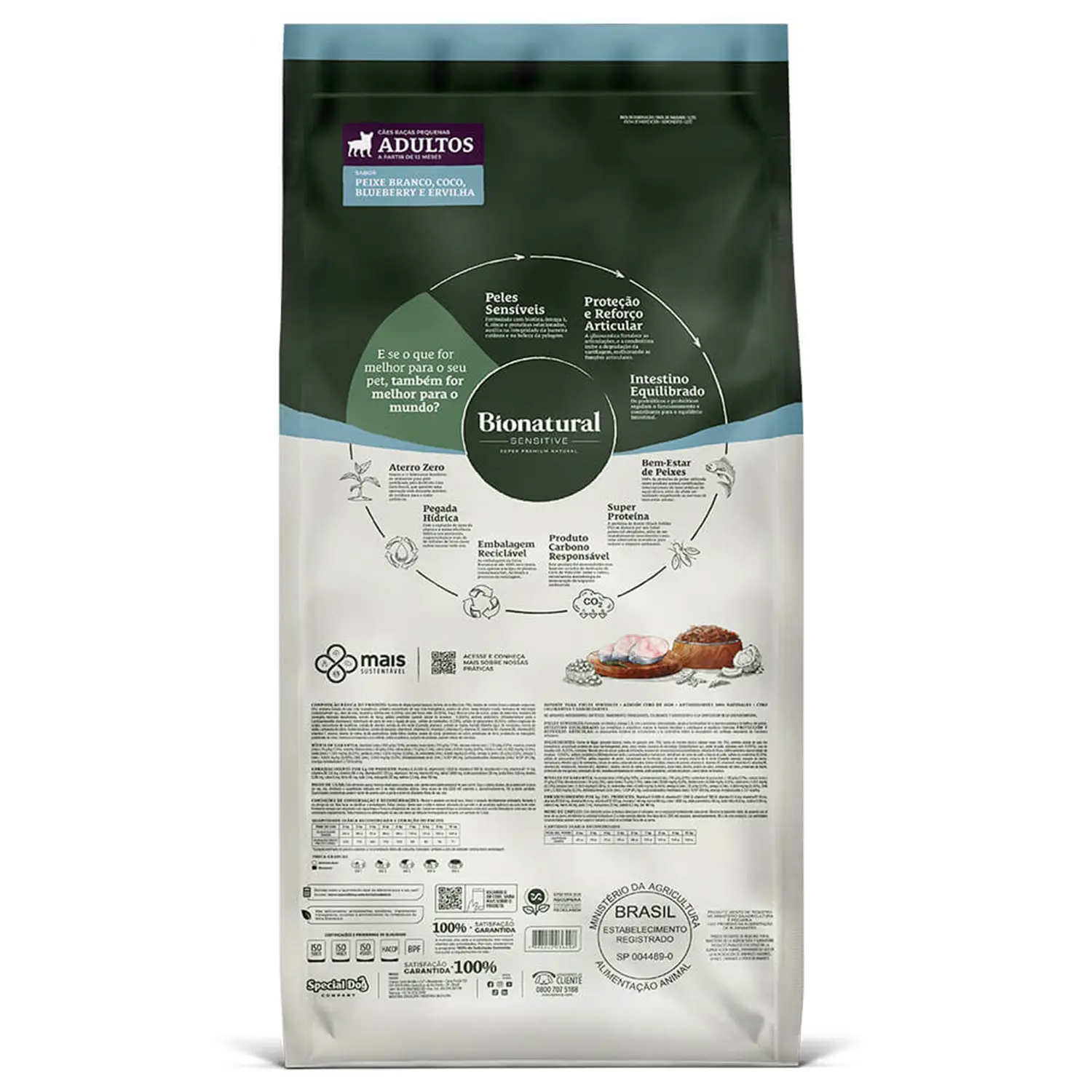 Ração Bionatural Sensitive Cães Adultos Raças Pequenas Peixe