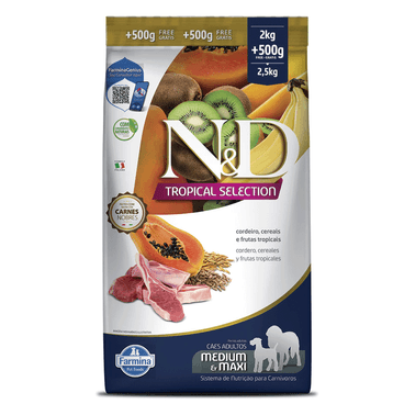 Racao-N-D-Tropical-Selection-Caes-Adultos-Medium-e-Maxi-Cordeiro-2-kg---500g-Gratis--frente