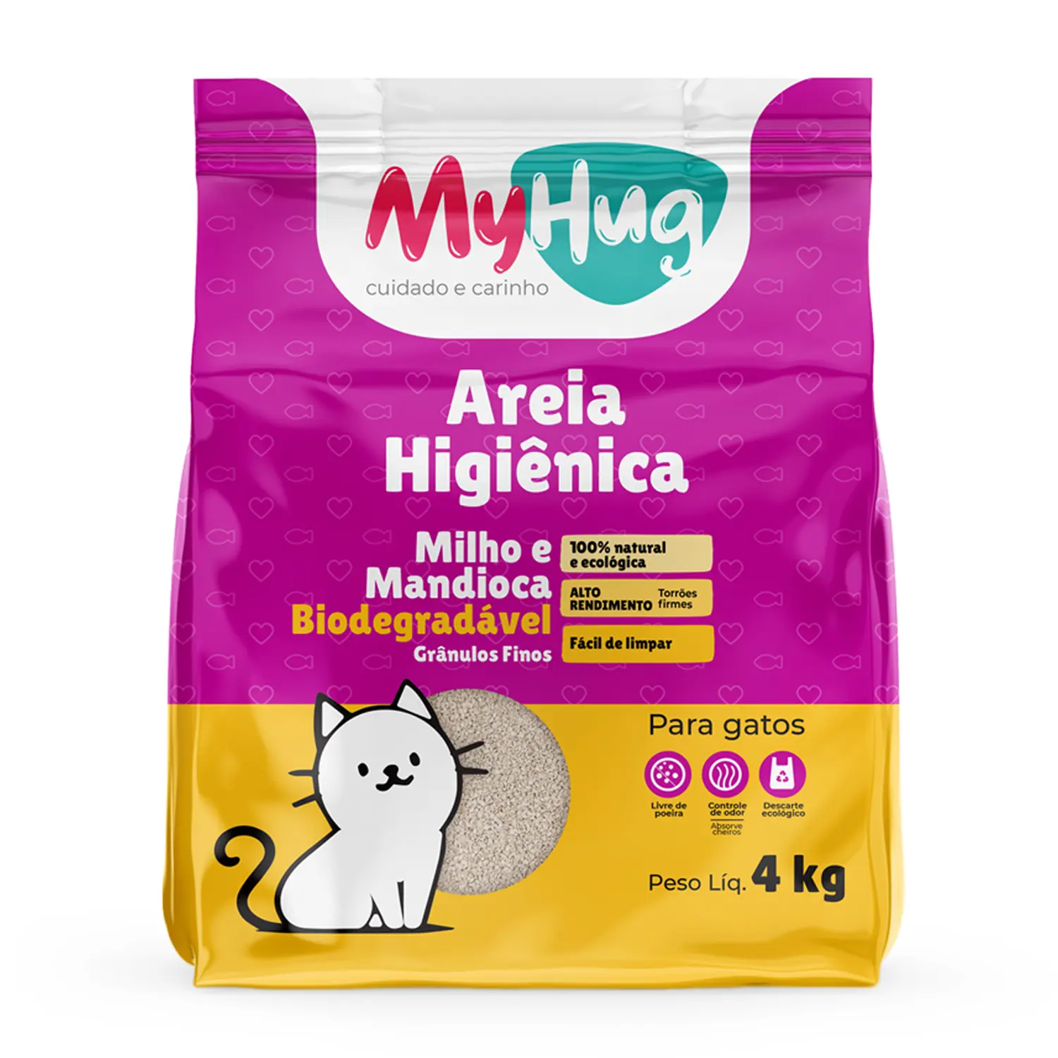 Areia Higiênica MyHug Biodegradável Milho e Mandioca Grânulos Finos