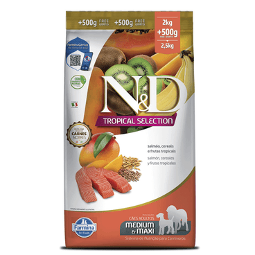 Racao-N-D-Tropical-Selection-Caes-Adultos-Medium-e-Maxi-Salmao-2-kg---500g-Gratis-frente