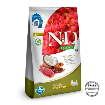 2-Racao N-D Quinoa Pele e Pelo Caes Ad Mini Pato 7kg