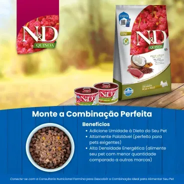 8-Racao N-D Quinoa Pele e Pelo Caes Ad Mini Pato 7kg