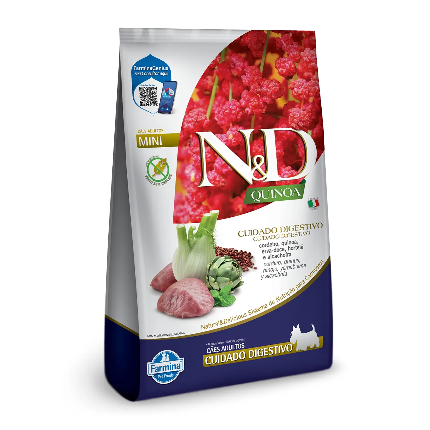 Ração N&D Quinoa Cuidado Digestivo Cães Adultos Mini Cordeiro