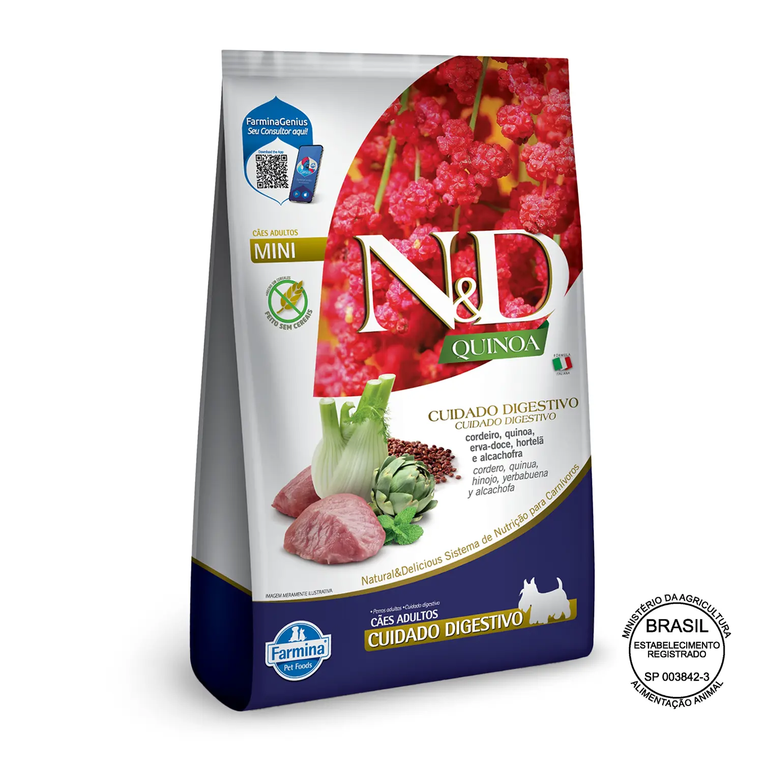 Ração N&D Quinoa Cuidado Digestivo Cães Adultos Mini Cordeiro