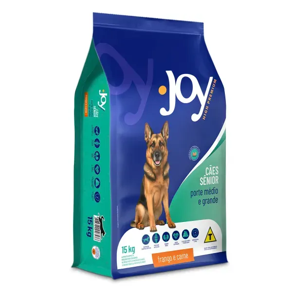 Ração Joy High Premium Cães Sênior Raças Médias e Grandes Frango e Carne 15 kg