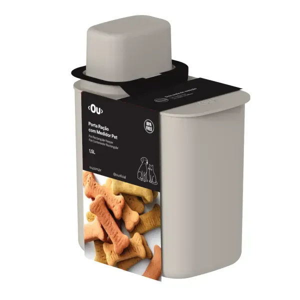 Porta Ração com Medidor Bege Ou 1,5 L