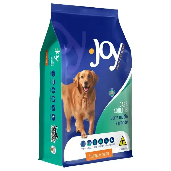 Ração Joy High Premium Cães Adultos Raças Médias e Grandes Frango e Carne 20 kg